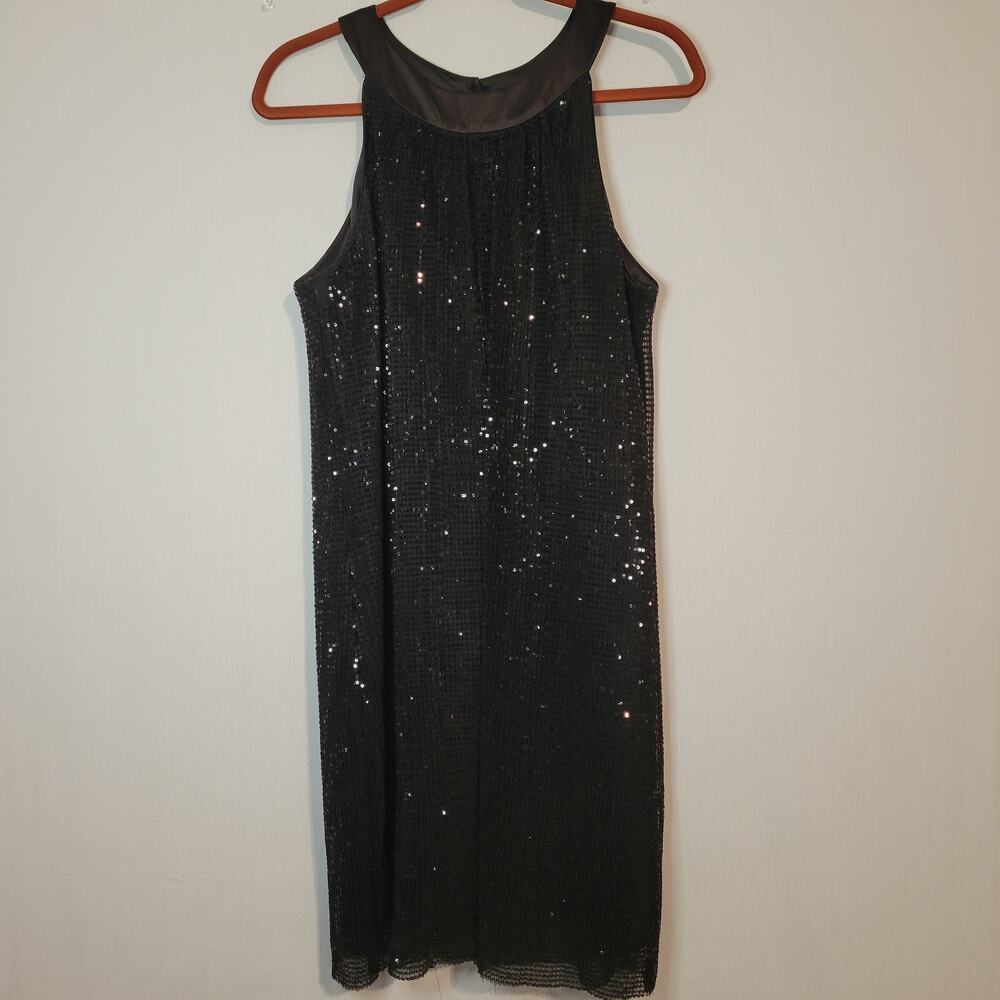 Vince Camuto Sleeveless All Over Sequin Shift Dress size 12 Black Cocktail Party